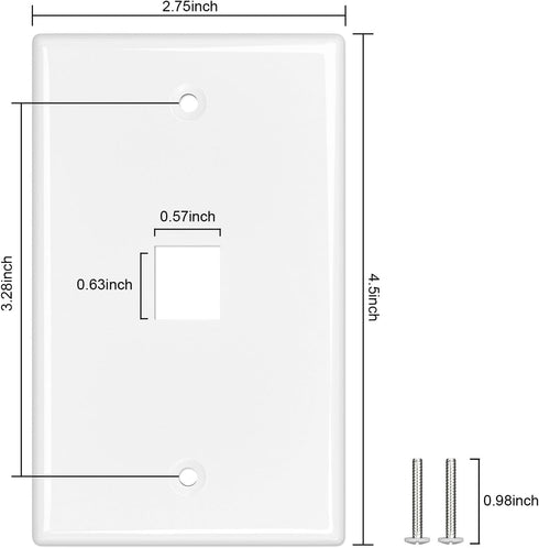 FGB 20-Pack 1-Port Keystone Wall Plate, Low-Profile Single Gang Wall Plates for RJ45, HDMI, Coax Inserts, White
