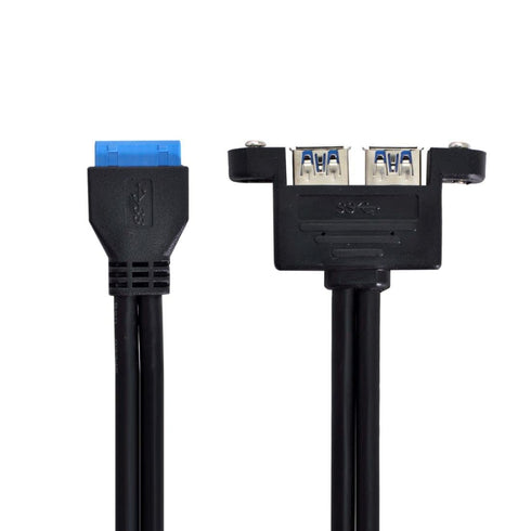 chenyang USB 3.0 Front Panel Header 19/20Pin, 1 Male to 2 USB 3.0 Female Panel Port Extension Cable with Mount Screw