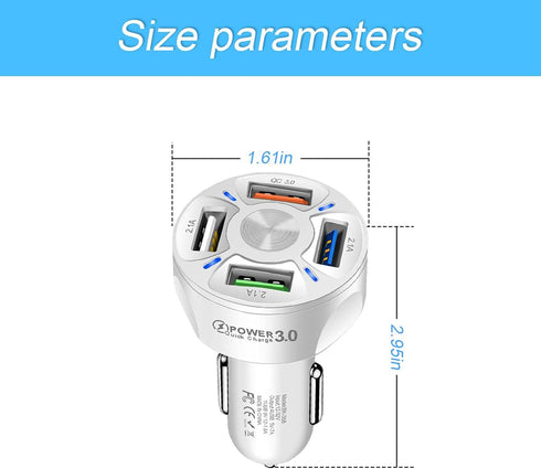 2Pack Car Charger Adapter, 4-Port USB QC 3.0 Fast Phone Charger Adapter for iPhone 13 Pro Max/12 Pro/11 Pro