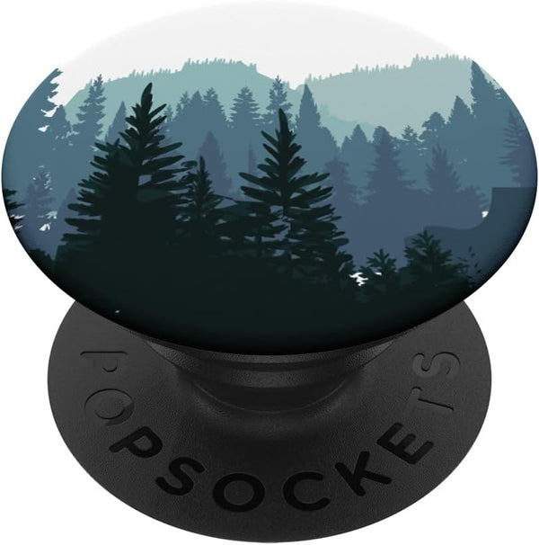 Pine Tree Mountain Scene Teal Forest Pattern for Women Men Swappable PopSockets PopGrip
