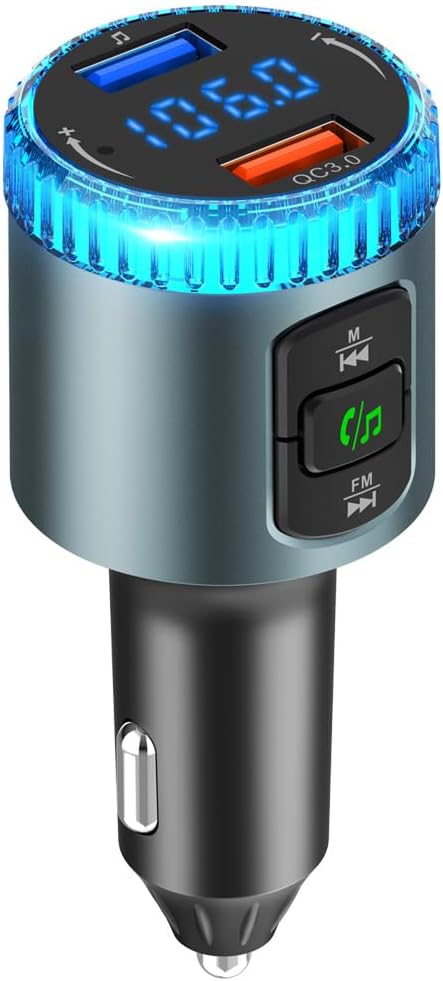 ILOKEY Bluetooth 5.0 Car FM Transmitter for Car 12V~24V Noise Cancelling MP3 Player