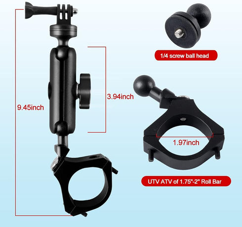 MAIKER Off Road UTV ATV Camera Mount, Compatible with GoPro, 1.75-2 inch Roll Bar, Aluminum Alloy, Easy Installation,