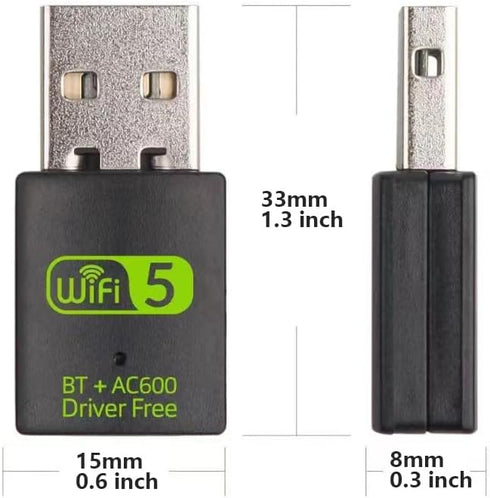 USB WiFi Adapter, 600Mbps USB WiFi Bluetooth Adapter with USB to USB C Adapter, Dual Band 5G/2.4G Wireless Network