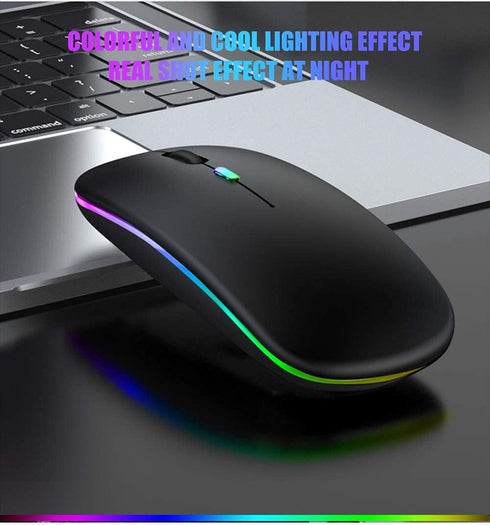 Bluetooth Mouse for iPad, MacBook Air/Pro, iMac Pro, Rechargeable (BT5.2+BT3.0+2.4GHz/USB C Adapter) (LED Black)
