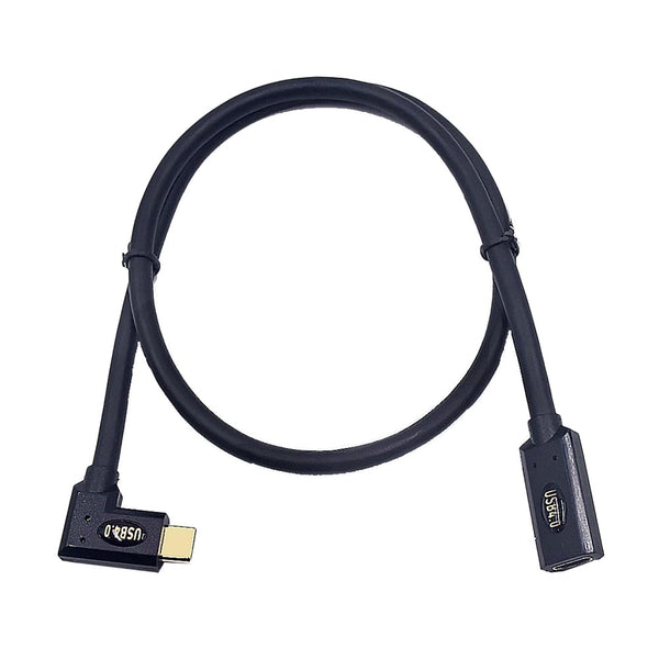 2ft USB 4.0 Type C Extension Cable, 40Gbps, Straight Female to Left & Right Angle Male, 240W 5A PD Cord for