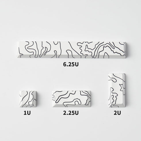 4pcs Keycaps, White Topographic Keycaps PBT Keycap Cherry Profile Dye-Sublimation Space Bar 6.25U ESC Enter Custom Keycap Set for Mechanical Keyboard Caps Desktop Computer Keyboards by Gliging