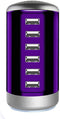 Universal 6-Port USB Charger Desktop Charging Station Hub with Smart Identification Technology, Purple