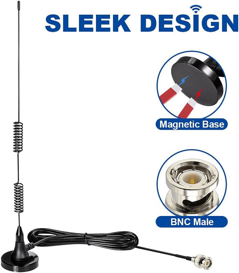 BINGFU 20-1300MHz Police Scanner Antenna Magnetic Base HF VHF UHF Two Way Ham Radio BNC Male Antenna Compatible
