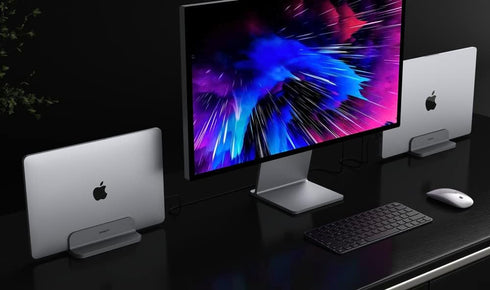Aluminum Vertical Laptop Stand Organizer, Sturdy Holder for MacBook Pro/Air, Mac mini, iPad Pro - Spacegrey