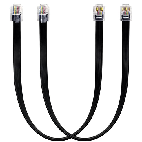RJ12 Cable Short 1 Foot, 6P6C Connector Landline Phone Wire, Black, 2 Pack for In-Wall and Out-Wall Use