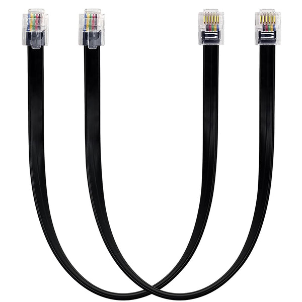 RJ12 Cable Short 1 Foot, 6P6C Connector Landline Phone Wire, Black, 2 Pack for In-Wall and Out-Wall Use