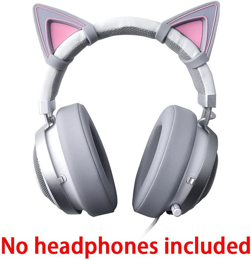 HUYUN Silicone Cat Ears Headsets, Attachable Accessory Compatible with SteelSeries Arctis 5, Bose NC700 QC35 - Silver