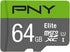 PNY 64GB Elite Class 10 U1 microSDXC Flash Memory Card - 100MB/s, Full HD, UHS-I (Pack of 1)