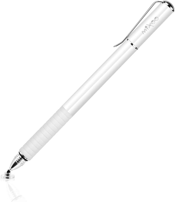 Mixoo Stylus Pens for Touch Screens - 2 in 1 High Sensitivity Disc & Fiber Tip for iPad, iPhone, Tablets, White
