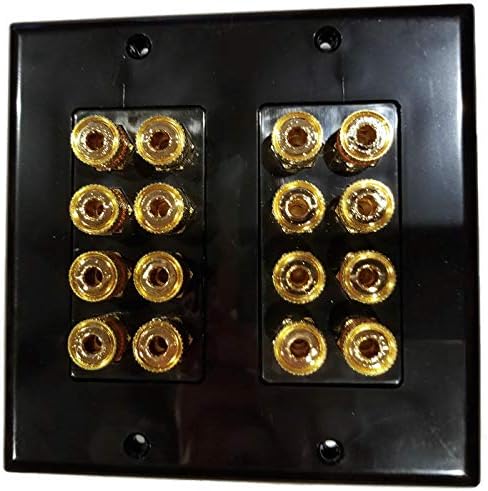 Black Speaker Wall Plate 16 Post for 8 Speakers, Color Coded for Home Theater System