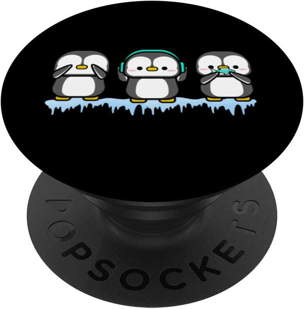 Funny Penguins See Hear Speak No Evil Bird Nerds Penguin PopSockets Standard PopGrip