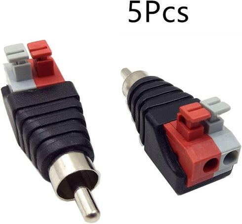 5pcs Speaker Phono RCA Male to 2 Screw Terminal Female Strip - Audio Video Spring Press Type Balum Connector