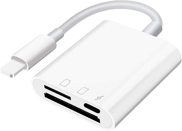 SD Card Reader for iPhone iPad, Micro SD Card Reader, Plug and Play Adapter for Simultaneous Charging and Reading
