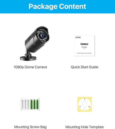 ZOSI 1080P 1920TVL Security Camera - Black Bullet Cam for Indoor/Outdoor, IP67 Weatherproof, 120ft IR Night Vision