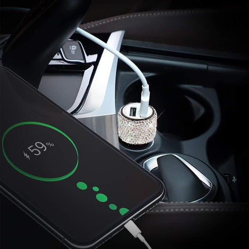 Dual USB Car Charger, 5V/2.4A Bling Fast Charge Dual Port USB Car Adapter, Compatible with All Chargers