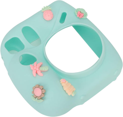 Silicone Case for Instax Mini 7 Plus Camera, Soft Protective Cover with Adjustable Shoulder Strap (Blue Plant)