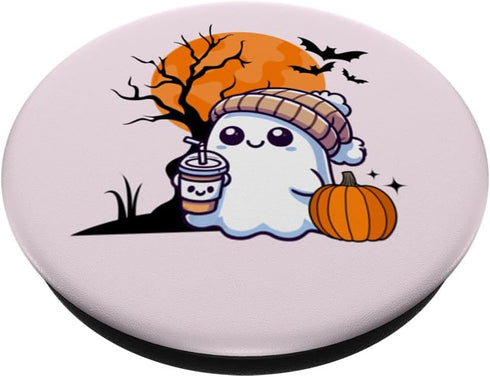 PopSockets Standard PopGrip - Cute Ghost Drinking Coffee Lover Halloween Pumpkin Women