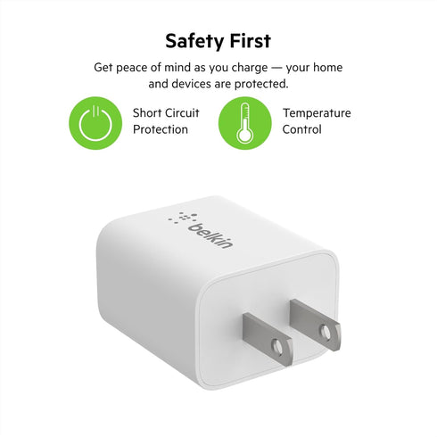 Belkin 20W Wall Charger, USB-C Fast Charging Block for iPhone 16 Series, Galaxy S24, iPad, AirPods & More - 2-Pack