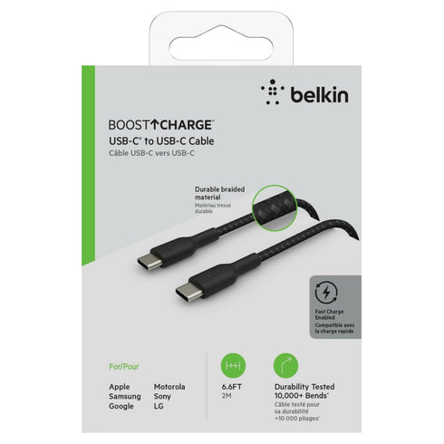 Belkin BoostCharge Braided USB-C to USB-C Cable (2M/6.6ft) for iPhone 15, iPhone 15 Pro, iPhone 15 Pro Max, iPhone 15