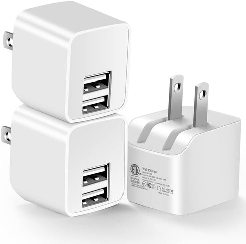 12W USB Wall Charger with Foldable Plug, 3-Pack 2.4A Dual-Port Power Adapter Compatible with iPad, iPhone, Samsung