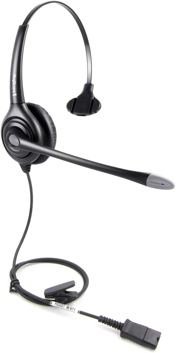VoiceJoy Monaural Headset with Noise Cancelling Microphone, Compatible with Plantronics QD Quick Disconnect Connector