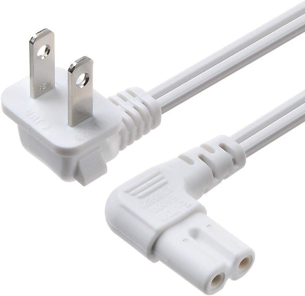 Universal 2 Prong Angled 18 AWG Power Cord - NEMA 1-15P to IEC320 C7 for PS4 PS3 Slim LED HDTV (6 Feet)