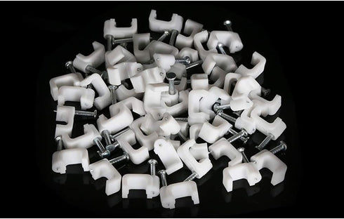 200 PCS 6mm Flat Ethernet Cable Wire Clips with Nail for Ethernet Cable Management, Single Coaxial Cable Clamps