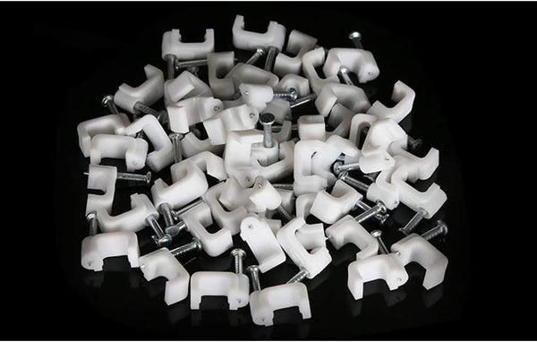 200 PCS 6mm Flat Ethernet Cable Wire Clips with Nail for Ethernet Cable Management, Single Coaxial Cable Clamps