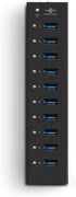Vantec 10-Port USB 3.0 Hub, Aluminum, Full Powered, Mountable, with All Ports Data & Charging Up to 1.5A, BC 1.2,