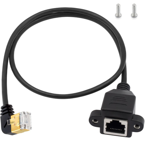 Duttek 90 Degree Ethernet Extension Cable, Cat 8 RJ45 Adapter Cable with Screw Panel Mount