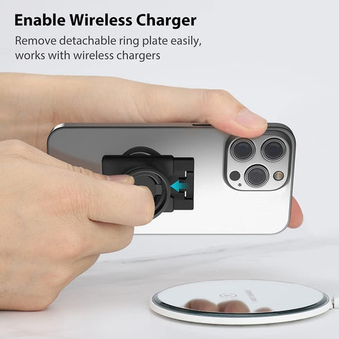 Phone Grip Ring Holder, Wireless Charging Friendly, Foldable & Adjustable Double Metal Stand for iPhone Samsung & Other