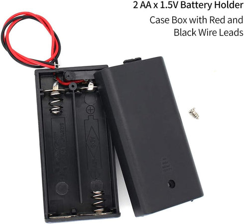 2 AA Battery Holder with Leads, ON/Off Switch, Screw Cap Case, 2 Slots x 1.5V 3 Volt (4-Pack)
