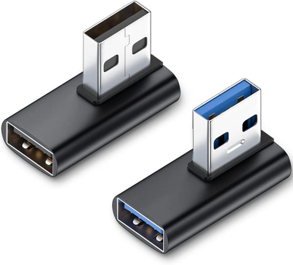 AuviPal 90 Degree USB 3.1 Adapter (2 Pack), Right and Left Angle USB A Male to Female Connector Extender