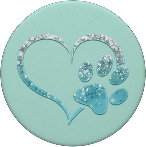 Light Blue Dog Paw Print Heart Love Green Mint PopSockets Standard PopGrip