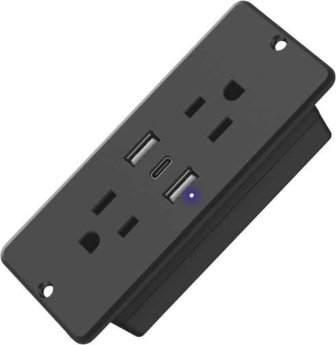 HHSOET 5 in 1 Flat Plug Recessed Power Strip, 20W Fast Charging Outlet with 2 AC Plugs, 2 USB Ports, 1 USB-C, 6ft Cord