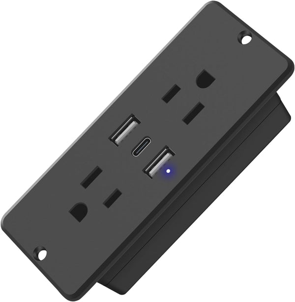 HHSOET 5 in 1 Flat Plug Recessed Power Strip, 20W Fast Charging Outlet with 2 AC Plugs, 2 USB Ports, 1 USB-C, 6ft Cord