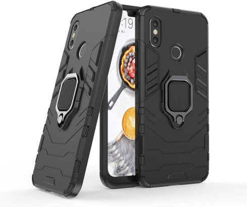 Compatible with Xiaomi Mi 8 Case, Metal Ring Grip Kickstand, Shockproof Hard Bumper, Dual Layer Rugged Cover for Xiaomi