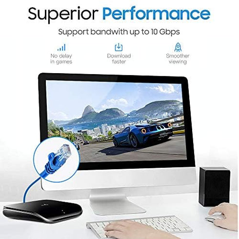 Cmple Cat 6 Ethernet Cable 5 ft, 10Gbps Network LAN Cord, 550MHz, RJ45 Connectors, Blue, Compatible with Gaming Devices