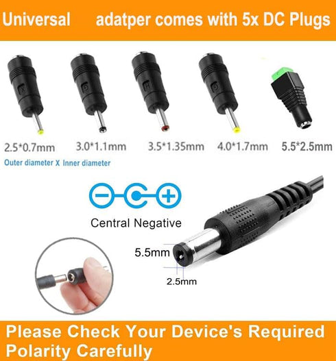 5V 2A 10W DC Power Supply Adapter, 100V-240V AC to DC 5 Volt with 5 Sizes Tips for Security Cameras