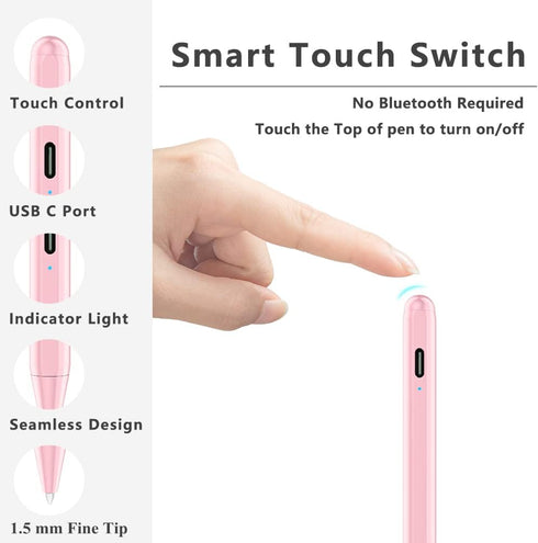 Stylus Pen for iPad (2018-2024) - Fast Charging & Palm Rejection, Compatible with Apple iPad Pro M4 2024, iPad Air M2