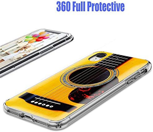 for iPhone XR Case - Shockproof Anti-Scratch Slim Soft TPU Clear Protective Cover (Funny Yellow Music Guitar)