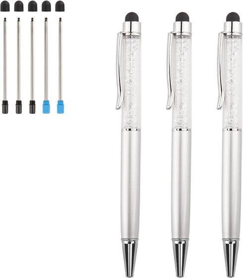 YOUMI 3 Pcs 2 in 1 Bling Ballpoint Pens with Crystal Diamond, Capacitive Touch Screen Stylus for iPhone/iPad