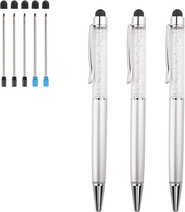 YOUMI 3 Pcs 2 in 1 Bling Ballpoint Pens with Crystal Diamond, Capacitive Touch Screen Stylus for iPhone/iPad