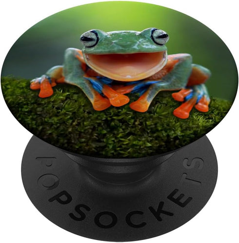Frog Fun PopSocket: Green Frog Gift PopGrip for Phones & Tablets, Swappable Top, Adhesive Mount