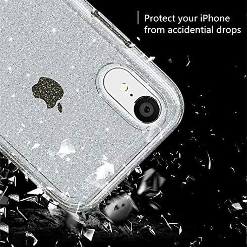 iPhone XR Case - Glitter Hybrid Shining Hard PC Back Protective Case for Girls, Crystal Clear
